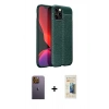 MARSİLYAN™- iPhone 12 Pro Kılıf Doruk Klasik Özel Seri - Siyah 6D Mat Seramik Hayalet Nano Ekran Koruyucu + Neon Fosforlu Kamera Lens - SI