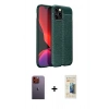 MARSİLYAN™- iPhone 12 Pro Kılıf Doruk Klasik Özel Seri - Siyah 6D Mat Seramik Hayalet Nano Ekran Koruyucu + Neon Fosforlu Kamera Lens - TU