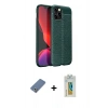 MARSİLYAN™- iPhone 12 Pro Kılıf Doruk Klasik Özel Seri - Siyah Polymer Nano Ekran Koruyucu + Metal Kamera Lens Koruma Cam - AKYL