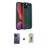 MARSİLYAN™- iPhone 12 Pro Kılıf Doruk Klasik Özel Seri - Siyah Polymer Nano Ekran Koruyucu + Neon Fosforlu Kamera Lens - MI