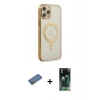 MARSİLYAN™- iPhone 12 Pro Kılıf Doruk Minimal - Şeffaf 360 Full Body Arka Koruyucu + Shine Kamera Lens Koruma Cam - GD