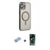 MARSİLYAN™- iPhone 12 Pro Kılıf Doruk Minimal - Şeffaf 360 Full Body Arka Koruyucu + Mavi Shine Kamera Lens Koruma Cam