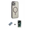 MARSİLYAN™- iPhone 12 Pro Kılıf Doruk Minimal - Şeffaf 360 Full Body Arka Koruyucu + Metal Kamera Lens Koruma Cam - GS