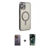 MARSİLYAN™- iPhone 12 Pro Kılıf Doruk Minimal - Şeffaf 360 Full Body Arka Koruyucu + Neon Fosforlu Kamera Lens - SI