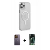 MARSİLYAN™- iPhone 12 Pro Kılıf Doruk Minimal - Şeffaf 360 Full Body Arka Koruyucu + Neon Fosforlu Kamera Lens - SI