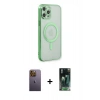 MARSİLYAN™- iPhone 12 Pro Kılıf Doruk Minimal - Şeffaf 360 Full Body Arka Koruyucu + Neon Fosforlu Kamera Lens - SI