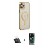 MARSİLYAN™- iPhone 12 Pro Kılıf Doruk Minimal - Şeffaf 360 Full Body Arka Koruyucu + Kamera Lens Koruma Cam - SF