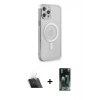MARSİLYAN™- iPhone 12 Pro Kılıf Doruk Minimal - Şeffaf 360 Full Body Arka Koruyucu + Kamera Lens Koruma Cam - SF