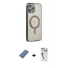 MARSİLYAN™- iPhone 12 Pro Kılıf Doruk Minimal - Şeffaf Uv Polymer Nano Ekran Koruyucu + Metal Kamera Lens Koruma Cam - AKYL