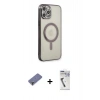 MARSİLYAN™- iPhone 12 Pro Kılıf Doruk Minimal - Şeffaf Uv Polymer Nano Ekran Koruyucu + Metal Kamera Lens Koruma Cam - GD
