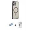 MARSİLYAN™- iPhone 12 Pro Kılıf Doruk Minimal - Şeffaf Uv Polymer Nano Ekran Koruyucu + Mavi Shine Kamera Lens Koruma Cam