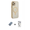 MARSİLYAN™- iPhone 12 Pro Kılıf Doruk Minimal - Şeffaf Uv Polymer Nano Ekran Koruyucu + Metal Kamera Lens Koruma Cam - MI