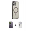 MARSİLYAN™- iPhone 12 Pro Kılıf Doruk Minimal - Şeffaf Uv Polymer Nano Ekran Koruyucu + Neon Fosforlu Kamera Lens - YL