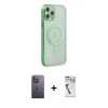 MARSİLYAN™- iPhone 12 Pro Kılıf Doruk Minimal - Şeffaf Uv Polymer Nano Ekran Koruyucu + Neon Fosforlu Kamera Lens - BZ