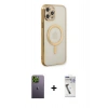 MARSİLYAN™- iPhone 12 Pro Kılıf Doruk Minimal - Şeffaf Uv Polymer Nano Ekran Koruyucu + Neon Fosforlu Kamera Lens - YL