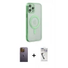 MARSİLYAN™- iPhone 12 Pro Kılıf Doruk Minimal - Şeffaf Uv Polymer Nano Ekran Koruyucu + Neon Fosforlu Kamera Lens - SI