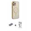 MARSİLYAN™- iPhone 12 Pro Kılıf Doruk Minimal - Şeffaf Uv Polymer Nano Ekran Koruyucu + Renkli Kamera Lens Koruma Cam - TU