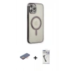 MARSİLYAN™- iPhone 12 Pro Kılıf Doruk Minimal - Şeffaf Uv Polymer Nano Ekran Koruyucu + Renkli Kamera Lens Koruma Cam - TU