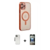 MARSİLYAN™- iPhone 12 Pro Kılıf Doruk Minimal - Siyah 34D Hayalet Izgaralı Cam + Shine Kamera Lens - GS