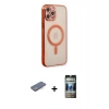 MARSİLYAN™- iPhone 12 Pro Kılıf Doruk Minimal - Siyah 34D Hayalet Izgaralı Cam + Renkli Kamera Lens Koruma Cam - MI