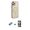 MARSİLYAN™- iPhone 12 Pro Kılıf Doruk Minimal - Siyah 34D Hayalet Izgaralı Cam + Shine Kamera Lens Koruma Cam - PE