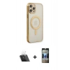 MARSİLYAN™- iPhone 12 Pro Kılıf Doruk Minimal - Siyah 34D Hayalet Izgaralı Cam + Kamera Lens Koruma Cam - SF