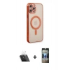 MARSİLYAN™- iPhone 12 Pro Kılıf Doruk Minimal - Siyah 34D Hayalet Izgaralı Cam + Kamera Lens Koruma Cam - SF
