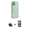 MARSİLYAN™- iPhone 12 Pro Kılıf Doruk Minimal - Siyah 34D Hayalet Izgaralı Cam + Kamera Lens Koruma Cam - SF