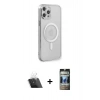MARSİLYAN™- iPhone 12 Pro Kılıf Doruk Minimal - Siyah 34D Hayalet Izgaralı Cam + Kamera Lens Koruma Cam - SF