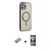 MARSİLYAN™- iPhone 12 Pro Kılıf Doruk Minimal - Siyah 34D Hayalet Izgaralı Cam + Shine Kamera Lens Koruma Cam - SABE
