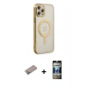 MARSİLYAN™- iPhone 12 Pro Kılıf Doruk Minimal - Siyah 34D Hayalet Izgaralı Cam + Shine Kamera Lens Koruma Cam - SABE