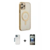 MARSİLYAN™- iPhone 12 Pro Kılıf Doruk Minimal - Siyah 34D Hayalet Izgaralı Cam + Shine Kamera Lens - MI