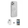 MARSİLYAN™- iPhone 12 Pro Kılıf Doruk Minimal - Siyah 34D Hayalet Izgaralı Cam + Shine Kamera Lens - MI