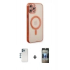 MARSİLYAN™- iPhone 12 Pro Kılıf Doruk Minimal - Siyah 34D Hayalet Izgaralı Cam + Shine Kamera Lens - MI