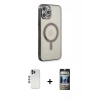 MARSİLYAN™- iPhone 12 Pro Kılıf Doruk Minimal - Siyah 34D Hayalet Izgaralı Cam + Shine Kamera Lens - MI