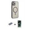 MARSİLYAN™- iPhone 12 Pro Kılıf Doruk Minimal - Siyah 360 Mat Full Body Arka Koruyucu + Renkli Kamera Lens Koruma Cam - PE