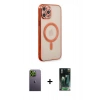MARSİLYAN™- iPhone 12 Pro Kılıf Doruk Minimal - Siyah 360 Mat Full Body Arka Koruyucu + Neon Fosforlu Kamera Lens - YL