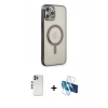 MARSİLYAN™- iPhone 12 Pro Kılıf Doruk Minimal - Siyah 3D Antistatik Cam Ekran Koruyucu + Shine Kamera Lens - GS
