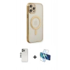 MARSİLYAN™- iPhone 12 Pro Kılıf Doruk Minimal - Siyah 3D Antistatik Cam Ekran Koruyucu + Shine Kamera Lens - GS
