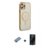 MARSİLYAN™- iPhone 12 Pro Kılıf Doruk Minimal - Siyah 3D Antistatik Hayalet Cam Ekran Koruyucu + Shine Kamera Lens Koruma Cam - PE