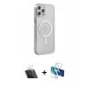 MARSİLYAN™- iPhone 12 Pro Kılıf Doruk Minimal - Siyah 3D Antistatik Seramik Nano Ekran Koruyucu + Kamera Lens Koruma Cam - SF
