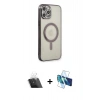 MARSİLYAN™- iPhone 12 Pro Kılıf Doruk Minimal - Siyah 3D Antistatik Seramik Nano Ekran Koruyucu + Kamera Lens Koruma Cam - SF