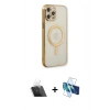 MARSİLYAN™- iPhone 12 Pro Kılıf Doruk Minimal - Siyah 3D Antistatik Seramik Nano Ekran Koruyucu + Kamera Lens Koruma Cam - SF