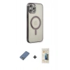 MARSİLYAN™- iPhone 12 Pro Kılıf Doruk Minimal - Siyah 6D Mat Seramik Hayalet Nano Ekran Koruyucu + Metal Kamera Lens Koruma Cam - AKYL