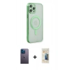 MARSİLYAN™- iPhone 12 Pro Kılıf Doruk Minimal - Siyah 6D Mat Seramik Hayalet Nano Ekran Koruyucu + Neon Fosforlu Kamera Lens - MI