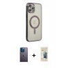 MARSİLYAN™- iPhone 12 Pro Kılıf Doruk Minimal - Siyah 6D Mat Seramik Hayalet Nano Ekran Koruyucu + Neon Fosforlu Kamera Lens - MI