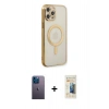 MARSİLYAN™- iPhone 12 Pro Kılıf Doruk Minimal - Siyah 6D Mat Seramik Hayalet Nano Ekran Koruyucu + Neon Fosforlu Kamera Lens - MI