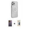 MARSİLYAN™- iPhone 12 Pro Kılıf Doruk Minimal - Siyah 6D Mat Seramik Hayalet Nano Ekran Koruyucu + Neon Fosforlu Kamera Lens - SI
