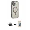 MARSİLYAN™- iPhone 12 Pro Kılıf Doruk Minimal - Siyah 6D Mat Seramik Hayalet Nano Ekran Koruyucu + Kamera Lens Koruma Cam - SF