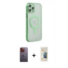 MARSİLYAN™- iPhone 12 Pro Kılıf Doruk Minimal - Siyah 6D Mat Seramik Hayalet Nano Ekran Koruyucu + Neon Fosforlu Kamera Lens - TU